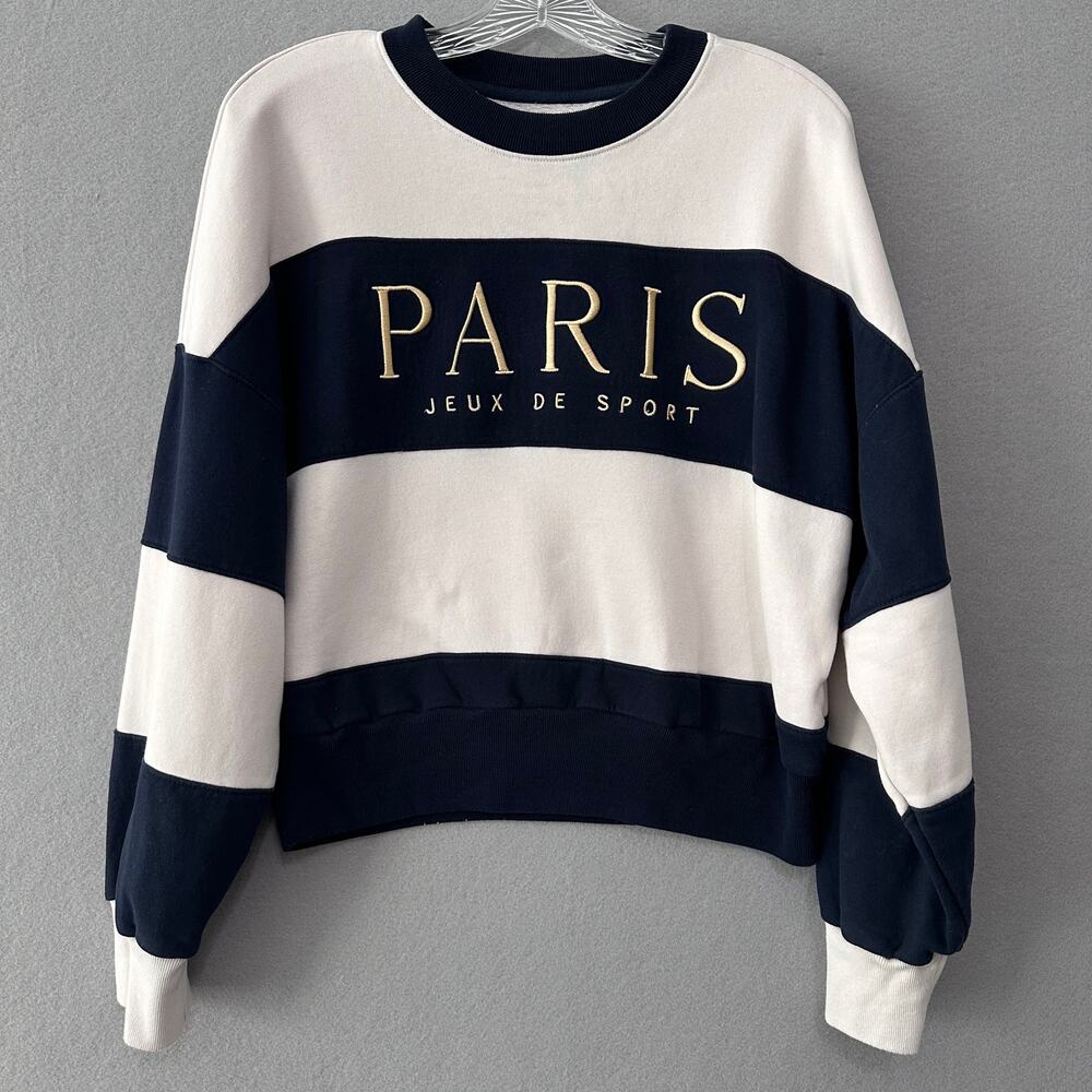 Abercrombie & Fitch Paris Jeux De Sport Navy and White Striped Sweatshirt
